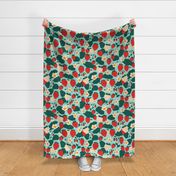 Large Strawberries Strawberry Field in red cream green on turquoise