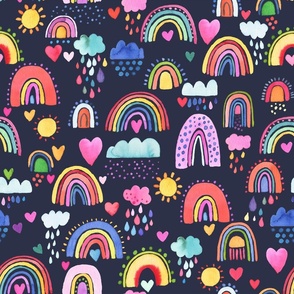 Lovely rainbows Navy Multicolor Watercolor Medium