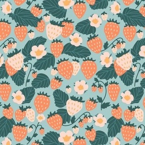 Small Strawberry Field in Peach and Teal