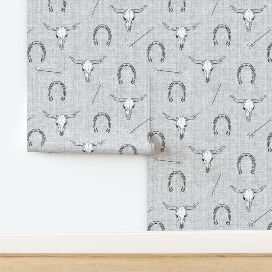 Tiny Longhorns, horseshoes, arrows - grey