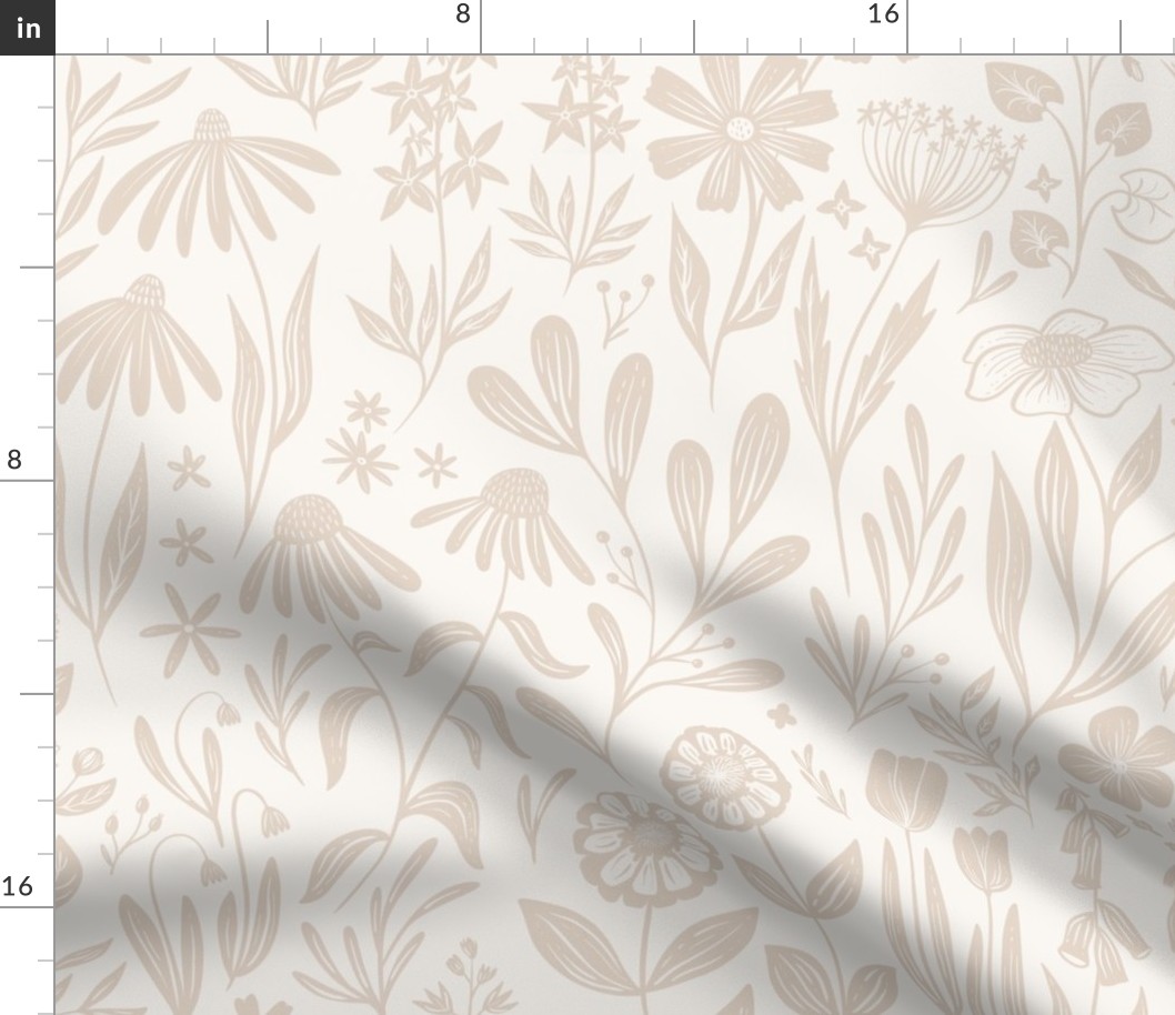 Wildflowers - tan and cream - large scale