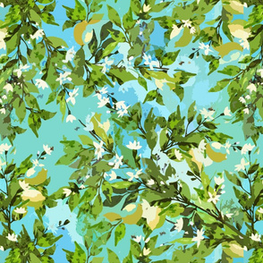 Abstract Blue Lemonade - Branches on Blue /Green