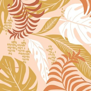Paradiso - Tropical Palm Fronds - Boho Golden Blush Large Scale