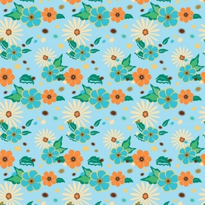 6" SMALL Retro Aqua Floral