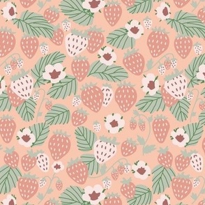 Small Strawberry Garden Boho in Pastel Cantaloupe Green and Dusty Pink