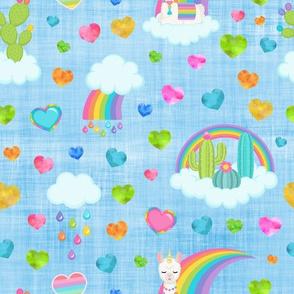 rainbow llama blue linen