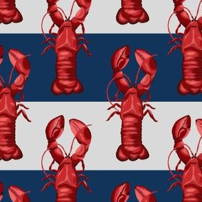 Nautical lobsters on Navy blue and gray stripes