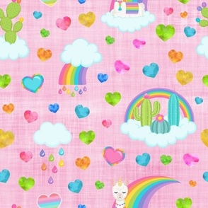 rainbow llama pink linen