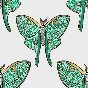 Luna Moth Butterfly Mint and Gold Pattern