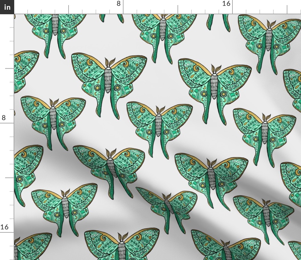 Luna Moth Butterfly Mint and Gold Pattern