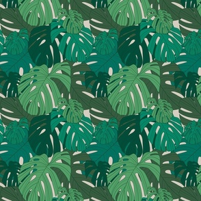 Green Monstera // Normal Scale//Tropical Moody // Beige Background // Green Leaves  Summer Time