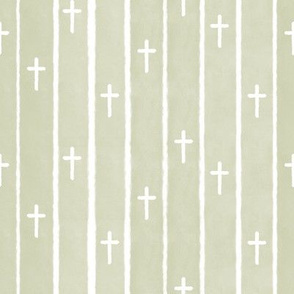 Crosses on green Watercolor stripes