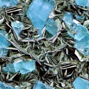 Blue crystals in gray stone pattern needles. Volume effect. Unique design for pastel linen, can be used for bags or dresses. I would not risk using it as wallpaper, it is too aggressive, but for a tablecloth it is possible ...