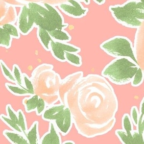 Rosalind floral on coral pink (large)