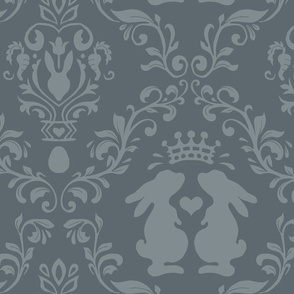 Bunny Wonderland Damask dark gray | large jumbo scale