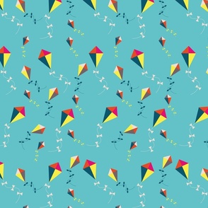 Turquoise with a Multicoloured Kites Design