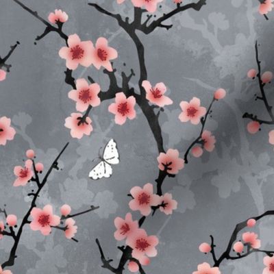 Cherry blossom pink on grey