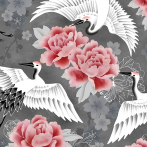 Peony cranes grey