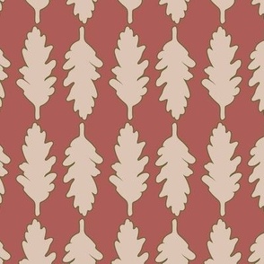 Medium scale for wallpaper, home decor, bed linen Autumn oak Leaves  in beige and dusty rose pink in verical stripe style - retro vintage vibes