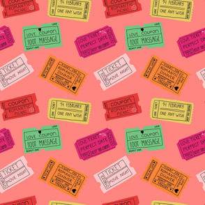 Love coupons on pink background - large pattern  version