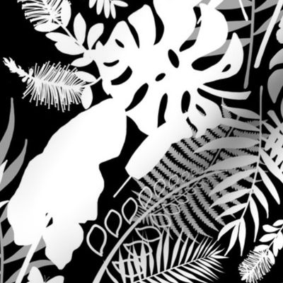 Tropical Jungle Fever - white on black, medium/large