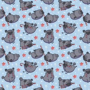 Candy Cane Pugs Black - little boy blue