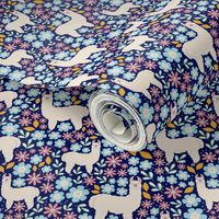 Smaller Scale - Mama Llama Floral Scatter on Navy