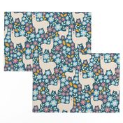 Larger Scale - Mama Llama Floral Scatter on Turquoise