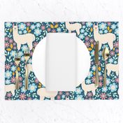 Larger Scale - Mama Llama Floral Scatter on Turquoise