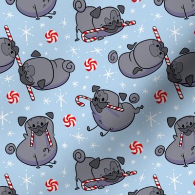 Candy Cane Pugs Black - little boy blue