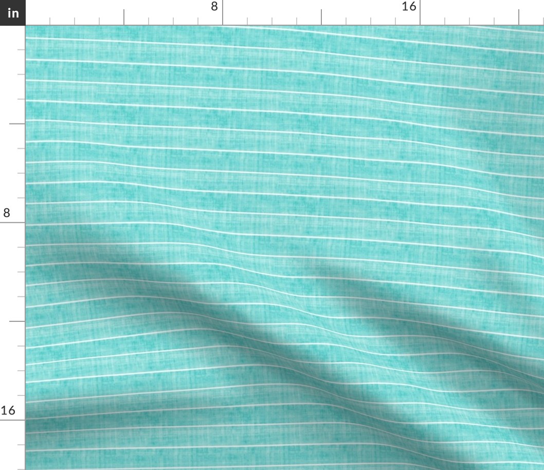 Smaller Scale White Stripe on Aqua Linen Texture