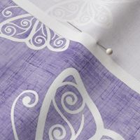 Large Scale White Butterflies on Lavender Purple Linen Texture