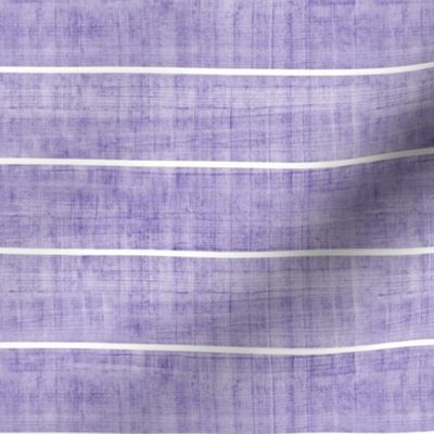 Bigger Scale White Stripe on Lavender Purple Linen Texture