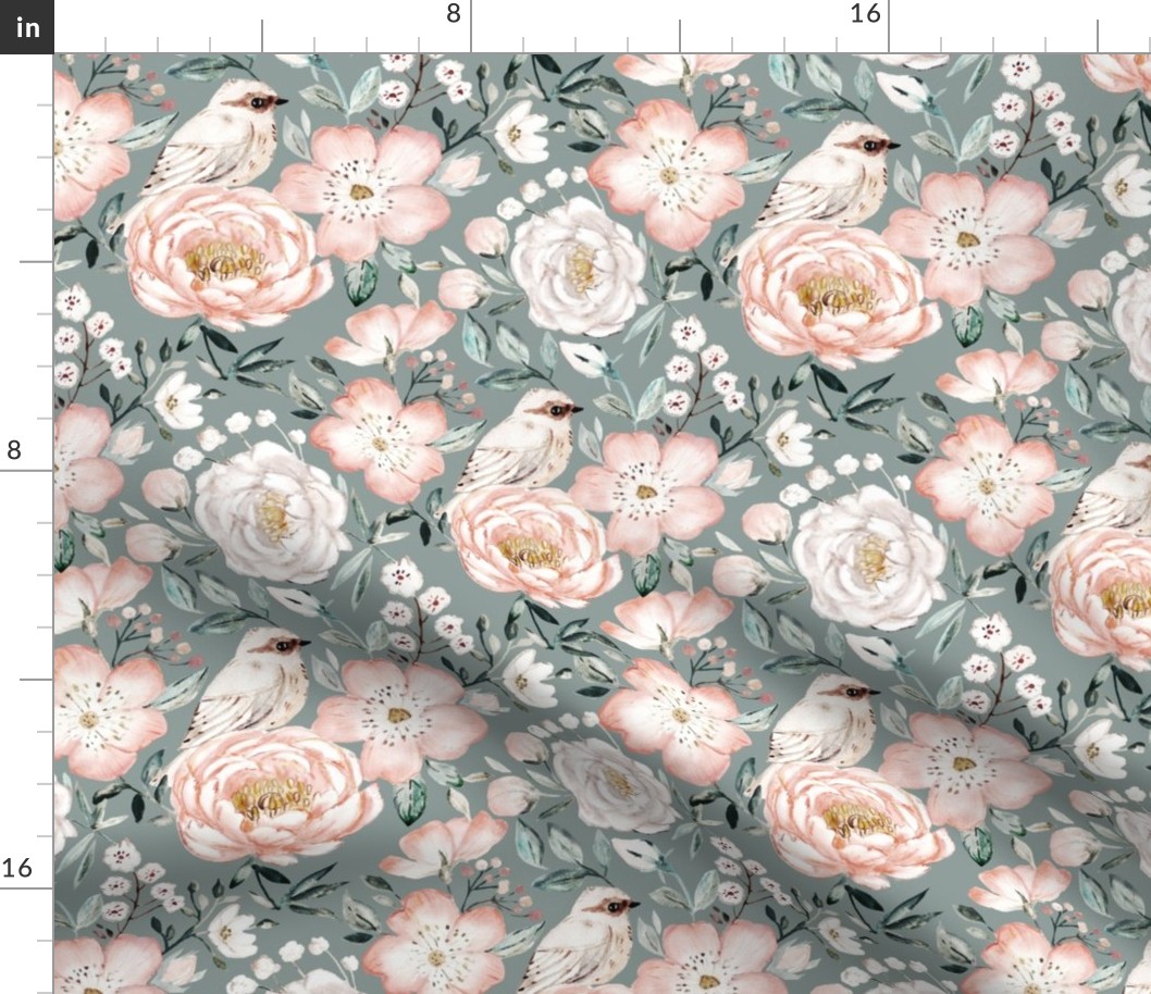 Dog-rose-And-Peony-green RETRO