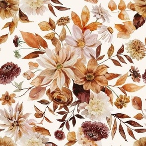 Burnt Orange Floral Fabric, Wallpaper and Home Decor | Spoonflower