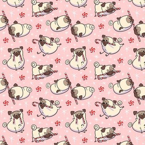 Candy Cane Pugs Fawn - bubblegum pink