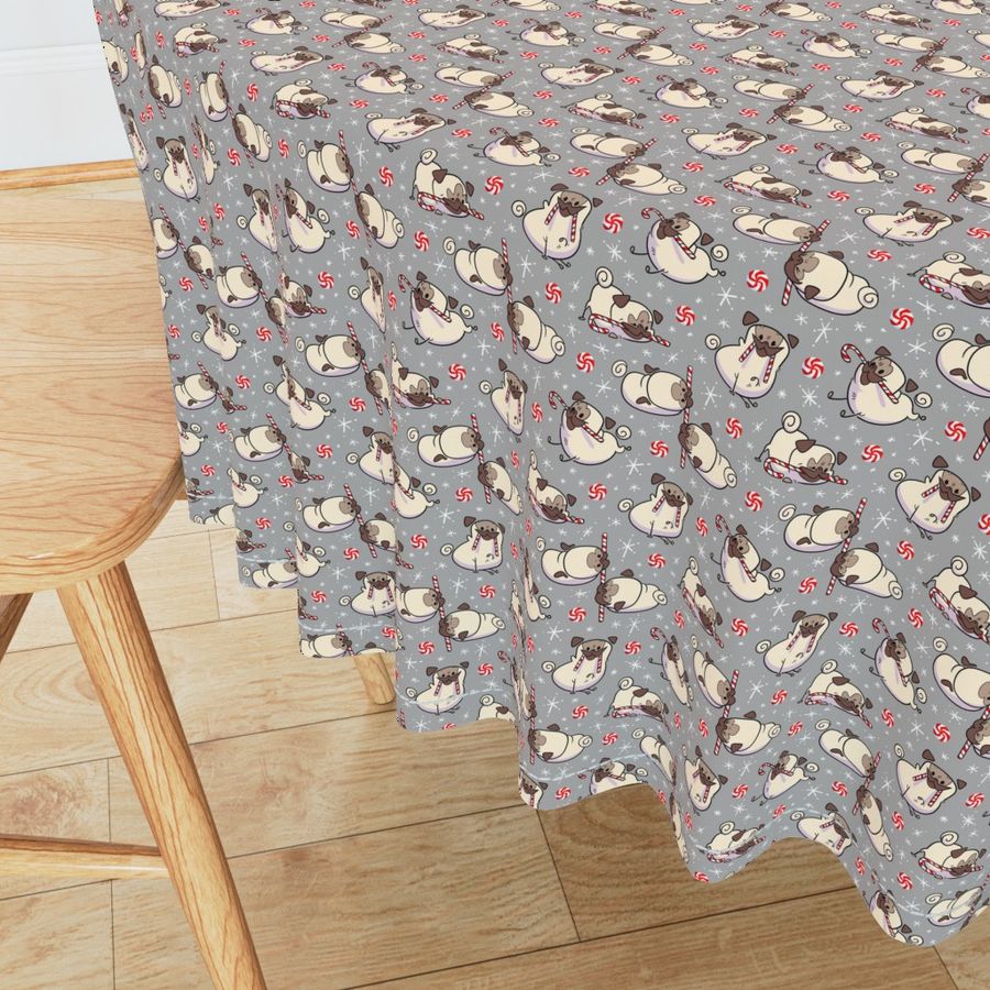 Candy Cane Pugs Fawn - flannel gray