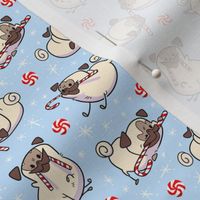 Candy Cane Pugs Fawn - powder blue