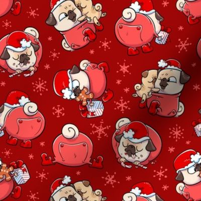 Pug Elves large - santa red