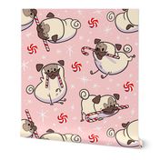 Candy Cane Pugs Fawn - bubblegum pink