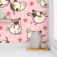 Candy Cane Pugs Fawn - bubblegum pink