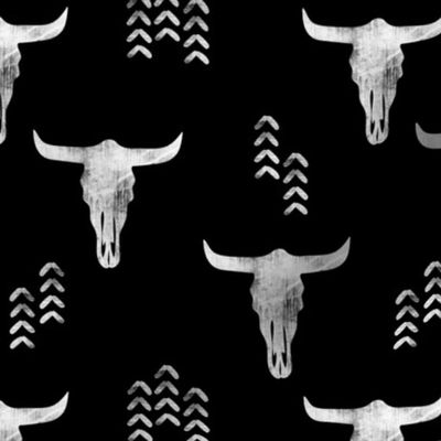 desert skulls - boho - southwest cow skull - black - C21