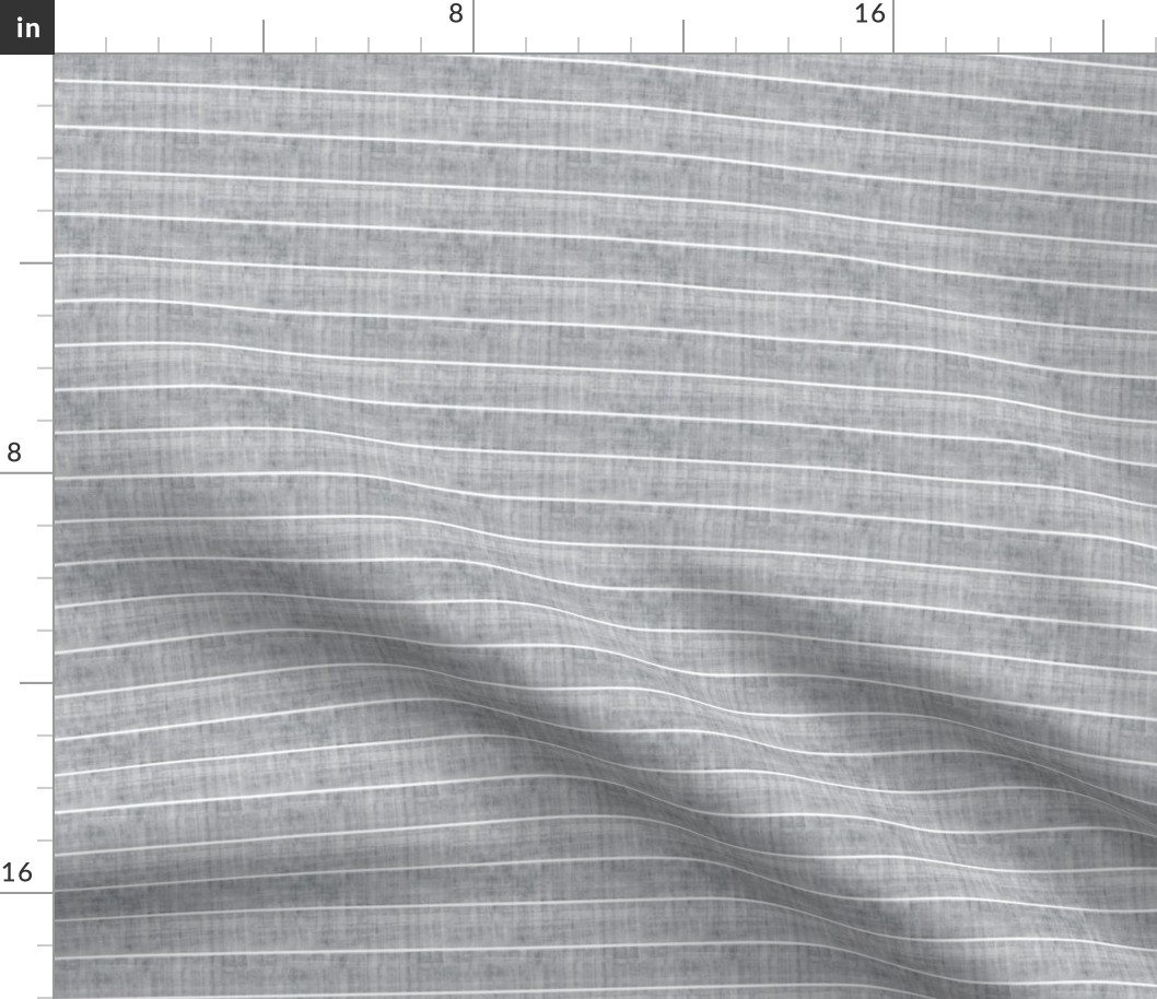 Smaller Scale White Stripe on Soft Grey Linen Texture