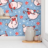 Candy Cane Pugs Pink - antique blue