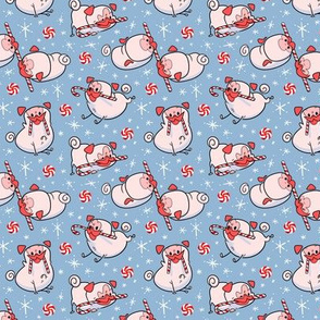 Candy Cane Pugs Pink - antique blue