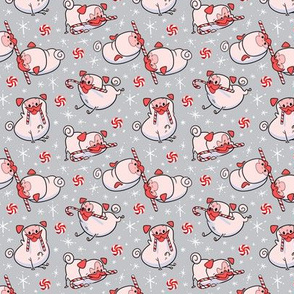Candy Cane Pugs Pink - cloud gray