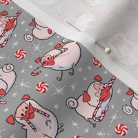 Candy Cane Pugs Pink - flannel gray