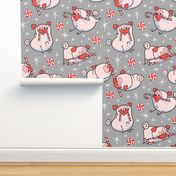 Candy Cane Pugs Pink - flannel gray