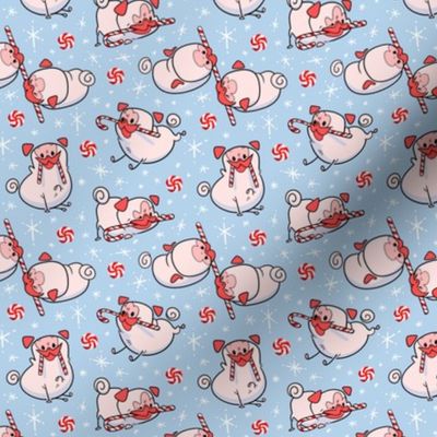 Candy Cane Pugs Pink - little boy blue