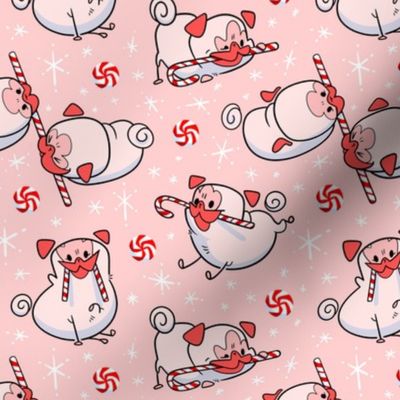 Candy Cane Pugs Pink - bubblegum pink